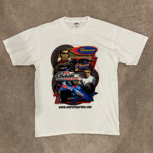 Vtg 2008 Jeff Gordon & Mario Andretti Racing School Tour Shirt Size L - Picture 1 of 7